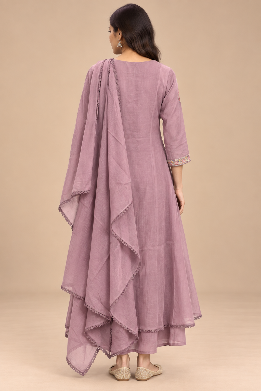Onion Pink Floral Embroidered Anarkali Suit Set