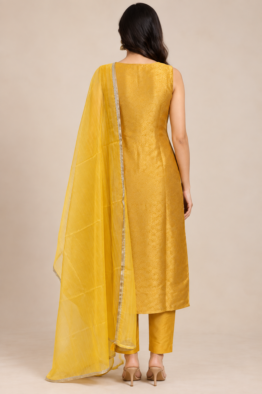 Mustard Yellow Embroidered Straight Kurta Set with Dupatta