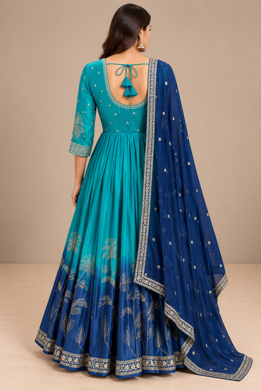 Turquoise Blue Silk Anarkali Set
