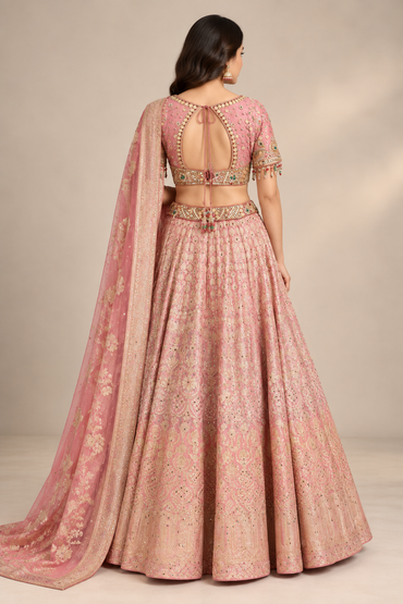 Blush Pink Banaras Silk Lehenga Set