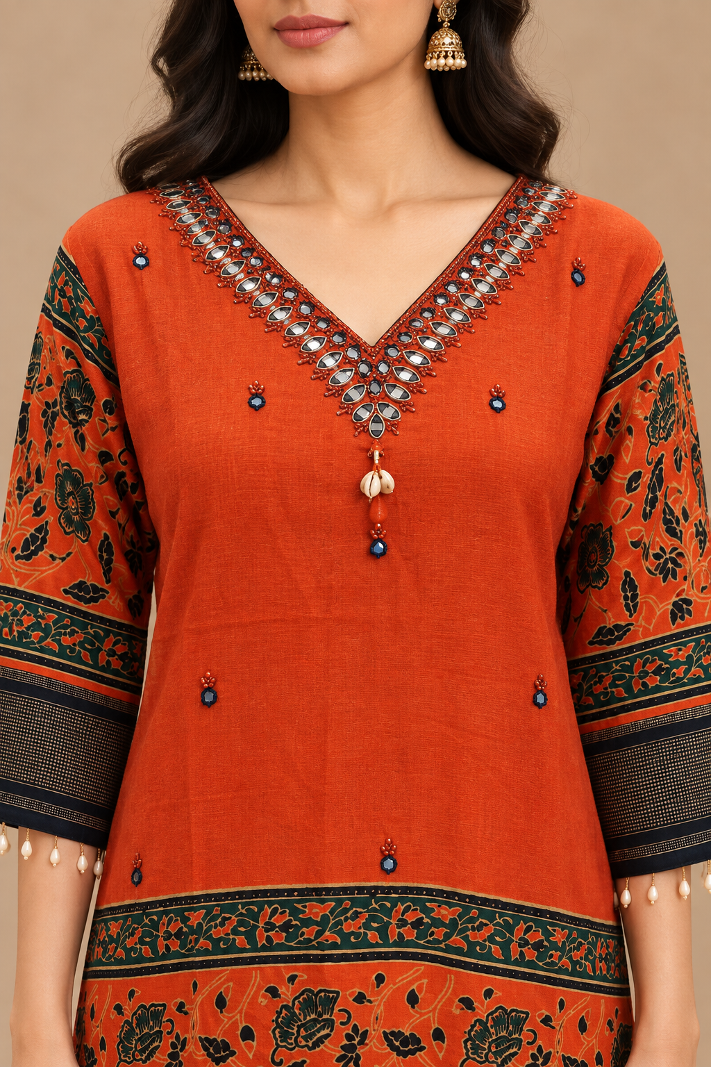 Rust Orange Soft Silk Printed Co-ord Set
