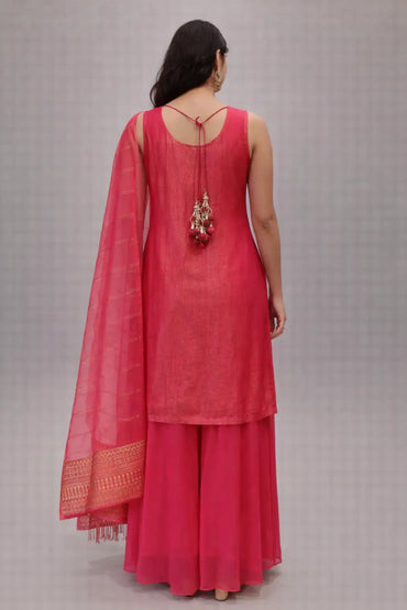 Pink Embroidered Kurta Sharara Set with Dupatta