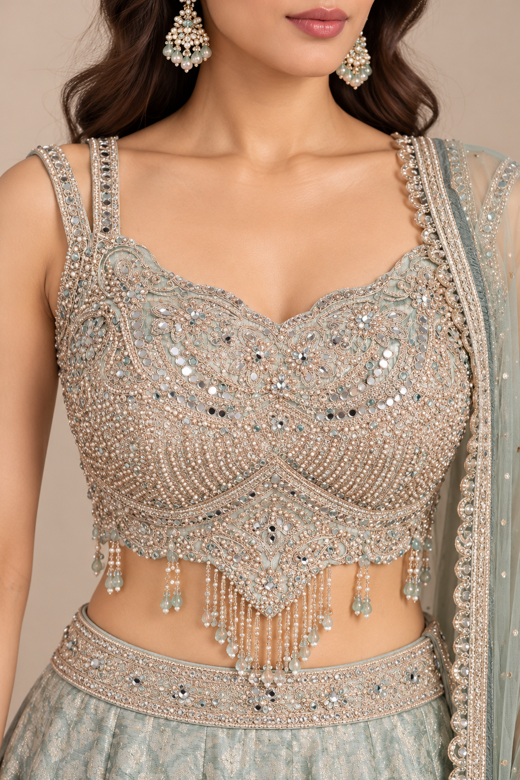 Sage Green Silk Lehenga Set
