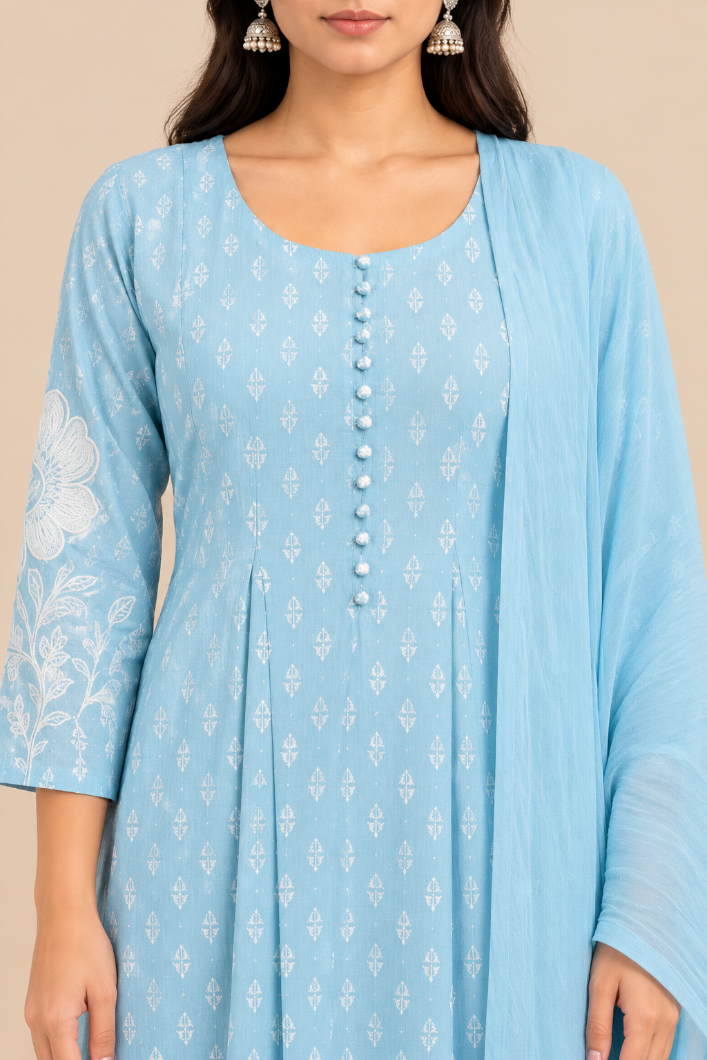 Sky Blue Embroidered Anarkali Kurta Pant Set with Dupatta
