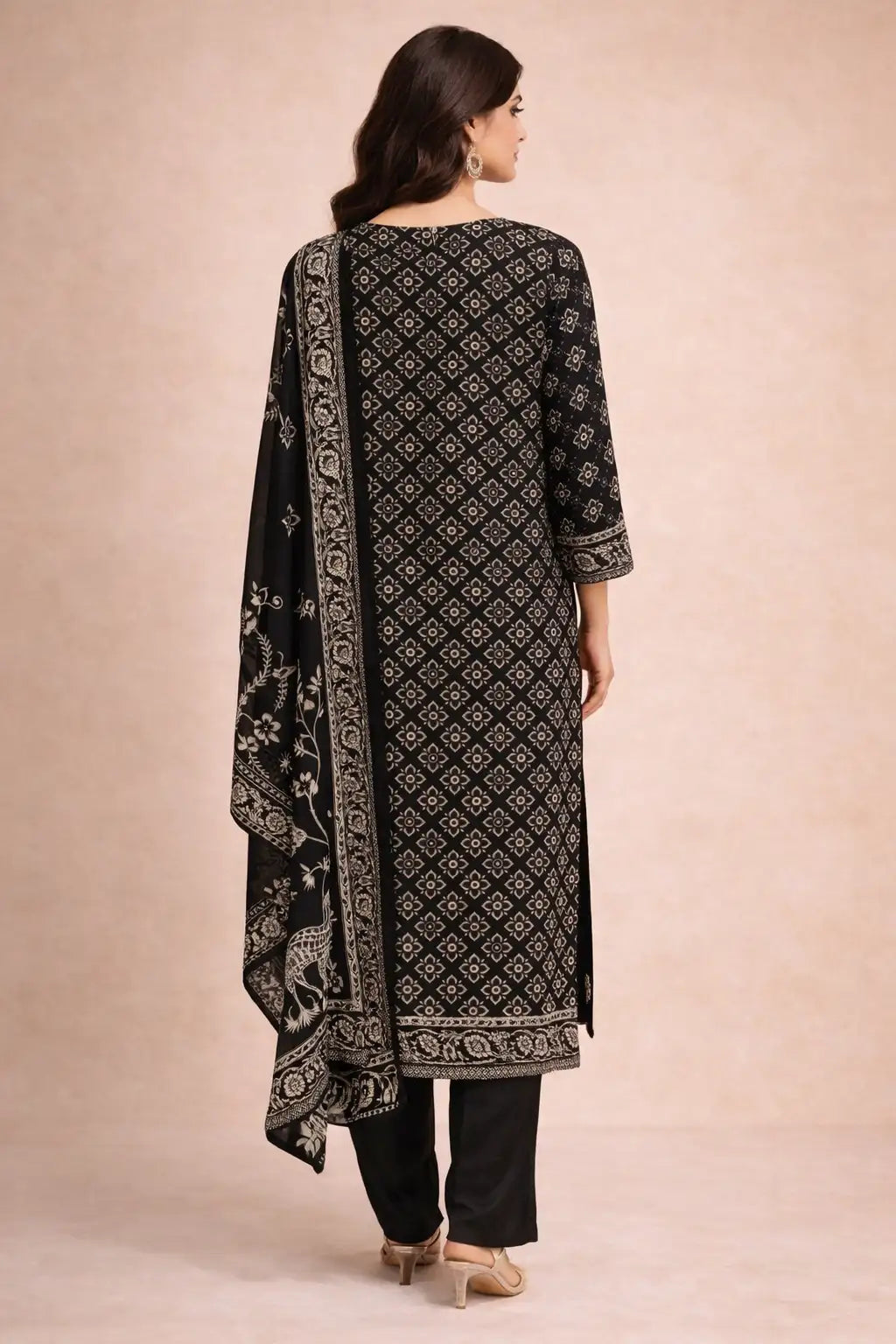 Black Printed Kurta Set with Dupatta