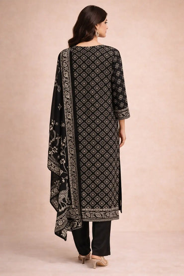 Black Printed Kurta Set with Dupatta