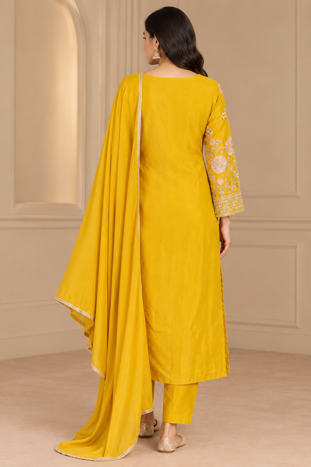 Yellow Embroidered Straight Kurta Set with Dupatta