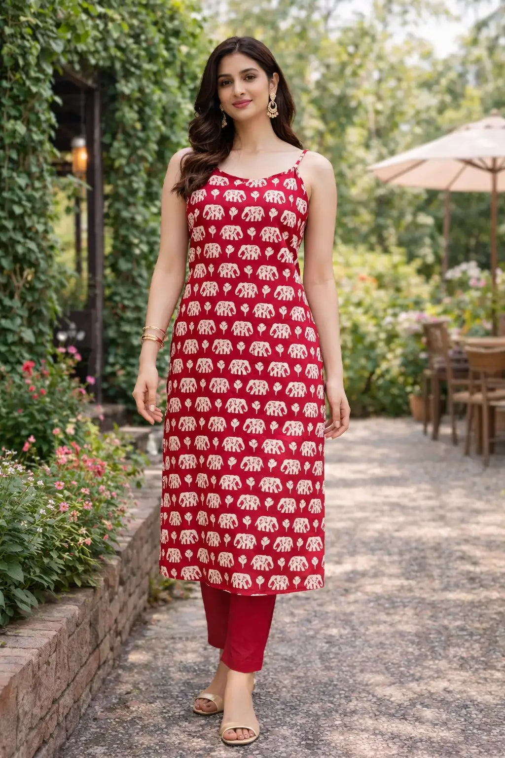 Women's Cotton Printed Sleeveless Kurta Pant Set
