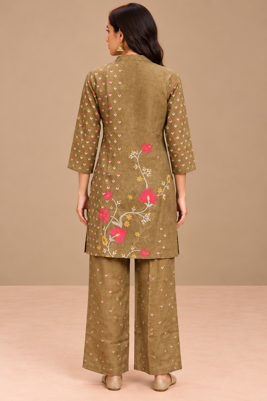 Olive Linen Floral Printed Co-ord Set