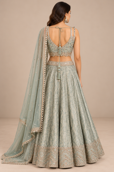 Sage Green Silk Lehenga Set