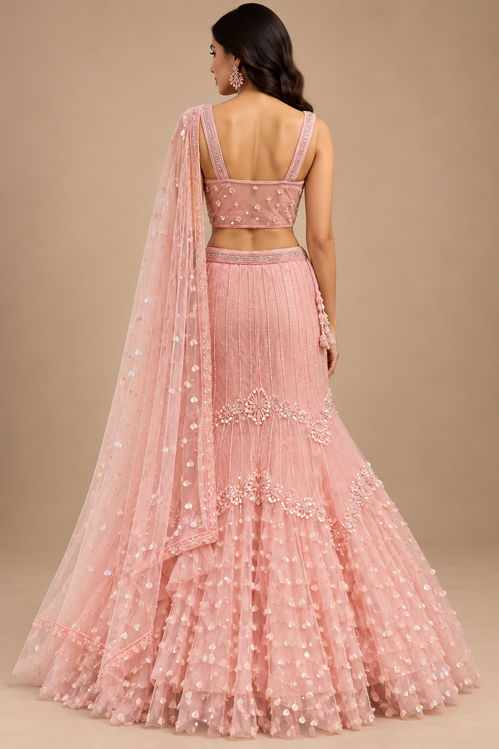 Blush Pink Embellished Mermaid Lehenga Set with Dupatta