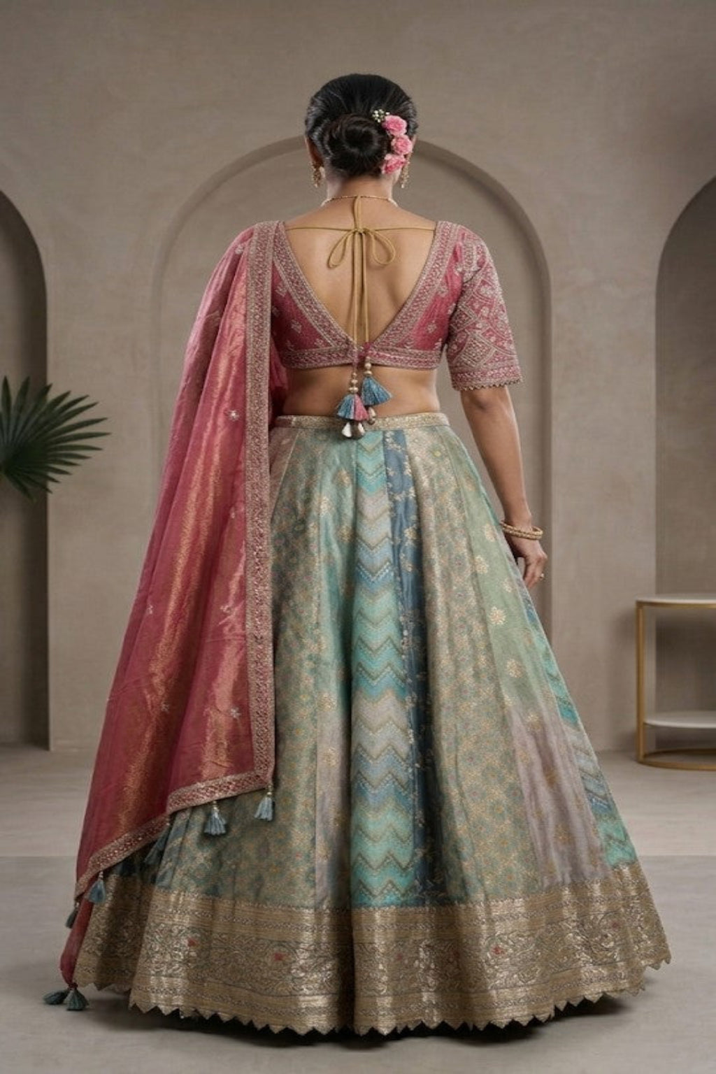 Pastel Blue & Rose Pink Designer Lehenga Set with Dupatta