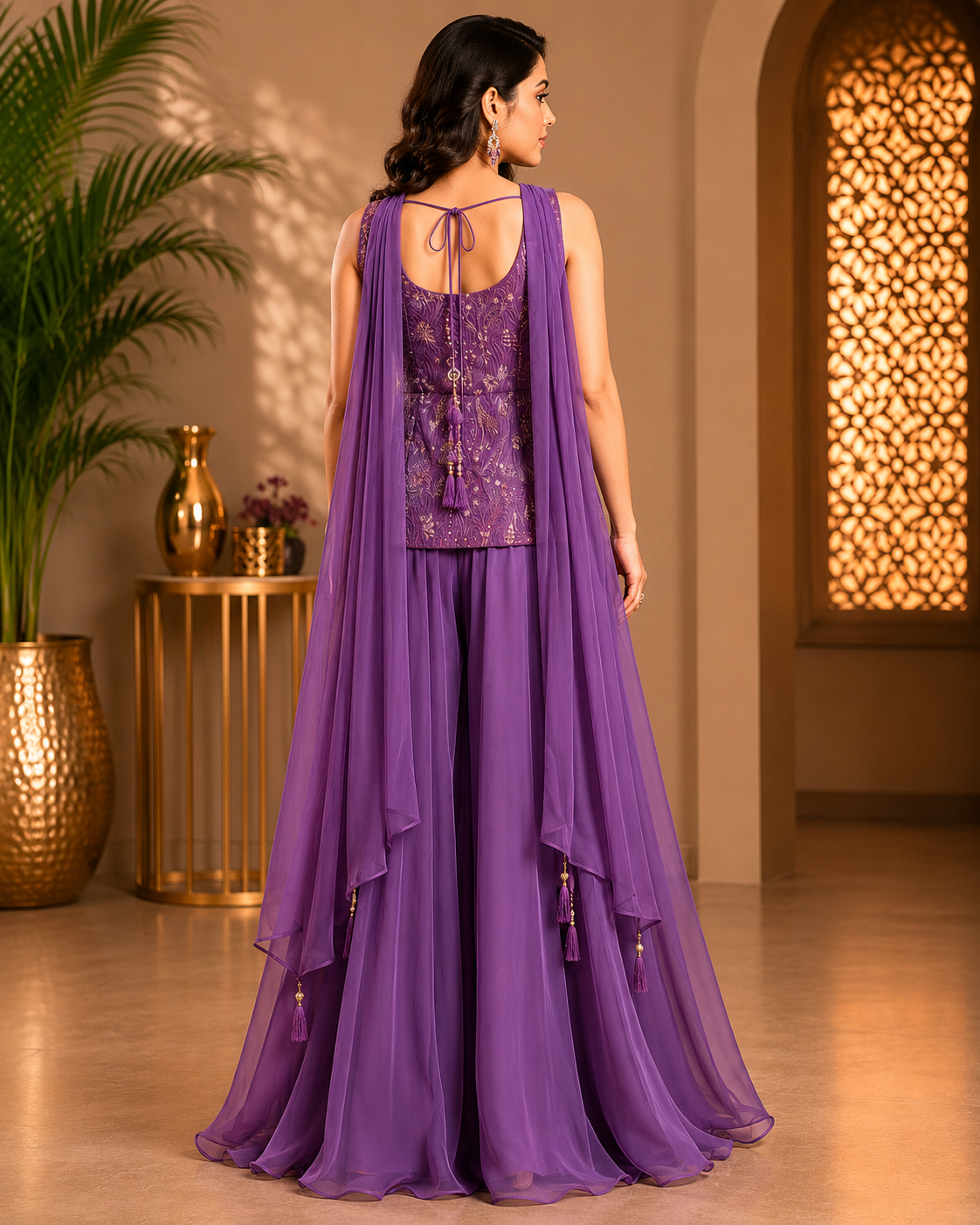 Purple Banarasi Brocade Silk Embellished Palazzo Co-Ord Set