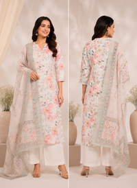 Pastel Floral Printed Cotton Kurta Set with Dupatta