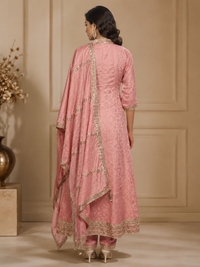 Blush Pink Silk Embroidered Anarkali Kurta Set with Dupatta