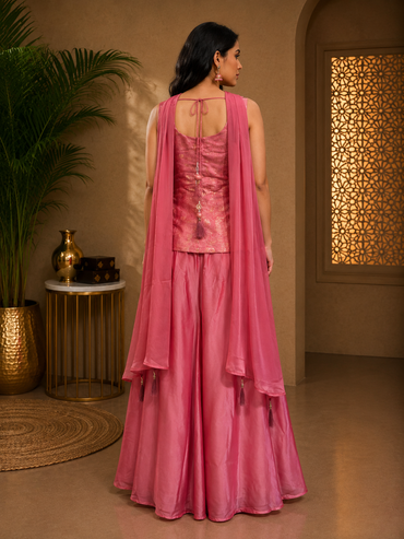 Pink Banarasi Brocade Silk Embellished Palazzo Co-Ord Set