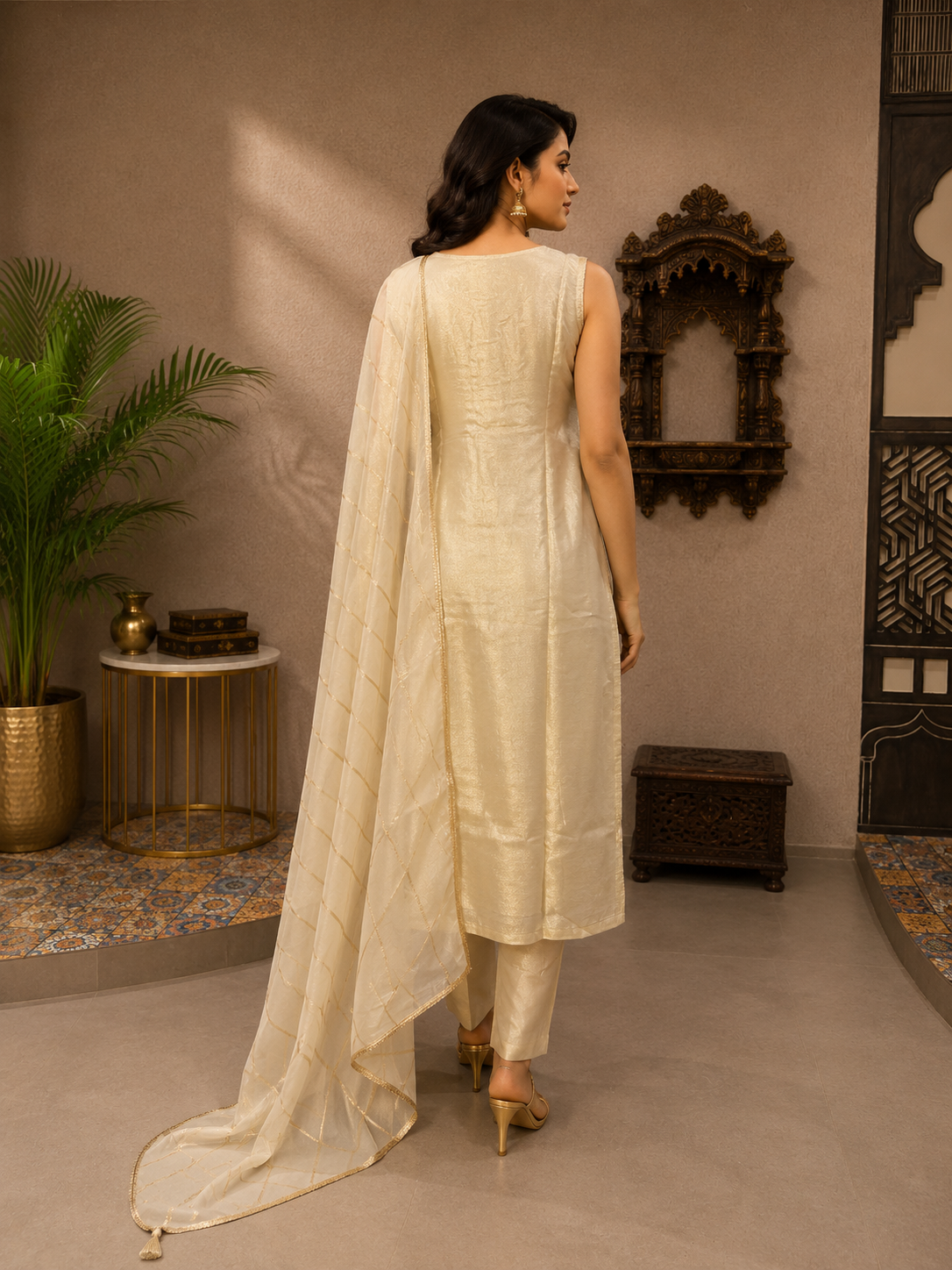Women's Tissue Silk Embroidered Kurta Pant Set with Dupatta