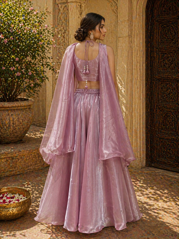 Blush Pink Silk Lehenga Set with Embroidered Blouse & Dupatta | Wedding & Engagement Wear