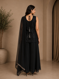 Black Georgette Embroidered Sharara Set with Dupatta