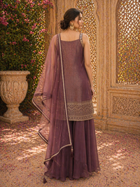 Plum Purple Tissue Silk Kurta Set with Palazzo & Dupatta | Elegant Festive Wear
