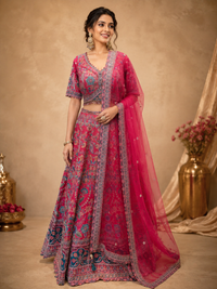 Rani Pink Silk Designer Lehenga Choli with Traditional Embroidery & Dupatta