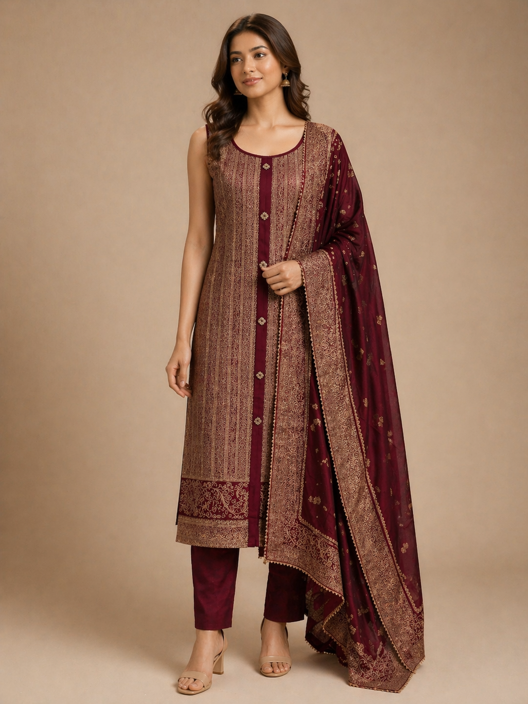 Brocade Silk Kurta Set with Woven Zari Work & Dupatta | Traditional Wedding & Festive Wear