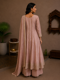 Dusty Mauve Embroidered Tissue Anarkali Set