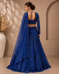 Royal Blue Sequins Embroidered Designer Lehenga Set with Net Dupatta