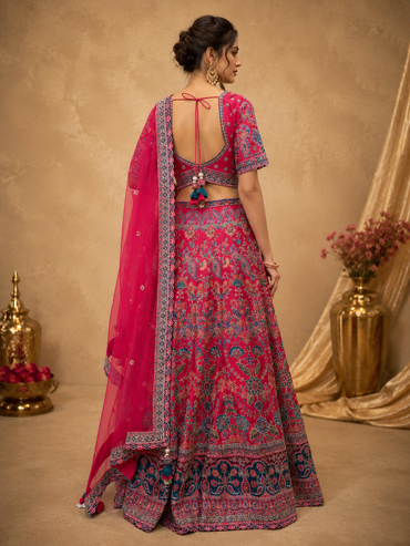 Rani Pink Silk Designer Lehenga Choli with Traditional Embroidery & Dupatta