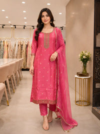Pink Embroidered Kurta Set with Dupatta