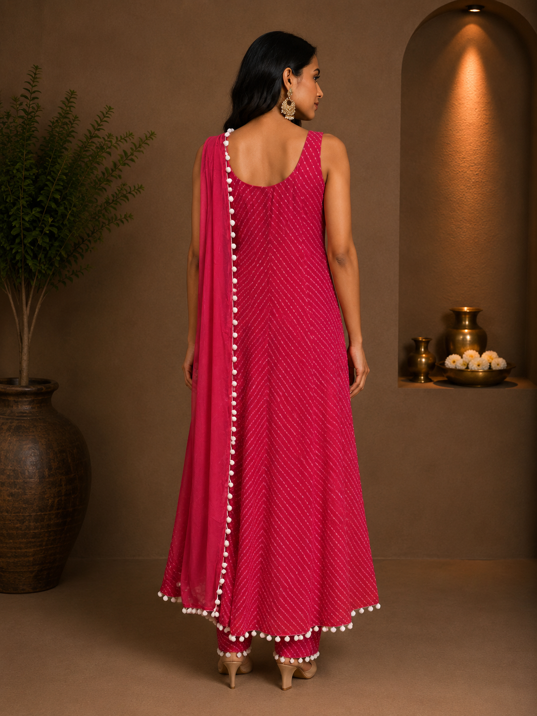 Pink Chiffon Designer Anarkali Suit with Mirror Work Dupatta