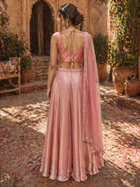 Blush Pink Tissue Silk Lehenga Set with Embroidered Blouse & Dupatta