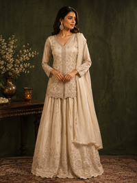 Ivory Embroidered Silk Sharara Set with Dupatta
