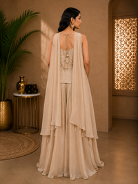 Beige Banarasi Brocade Silk Embellished Indo-Western Palazzo Set