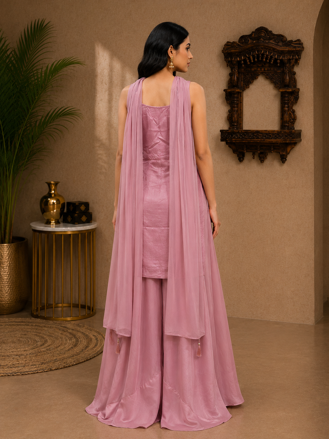 Dusty Rose Banarasi Silk Embroidered Palazzo Set