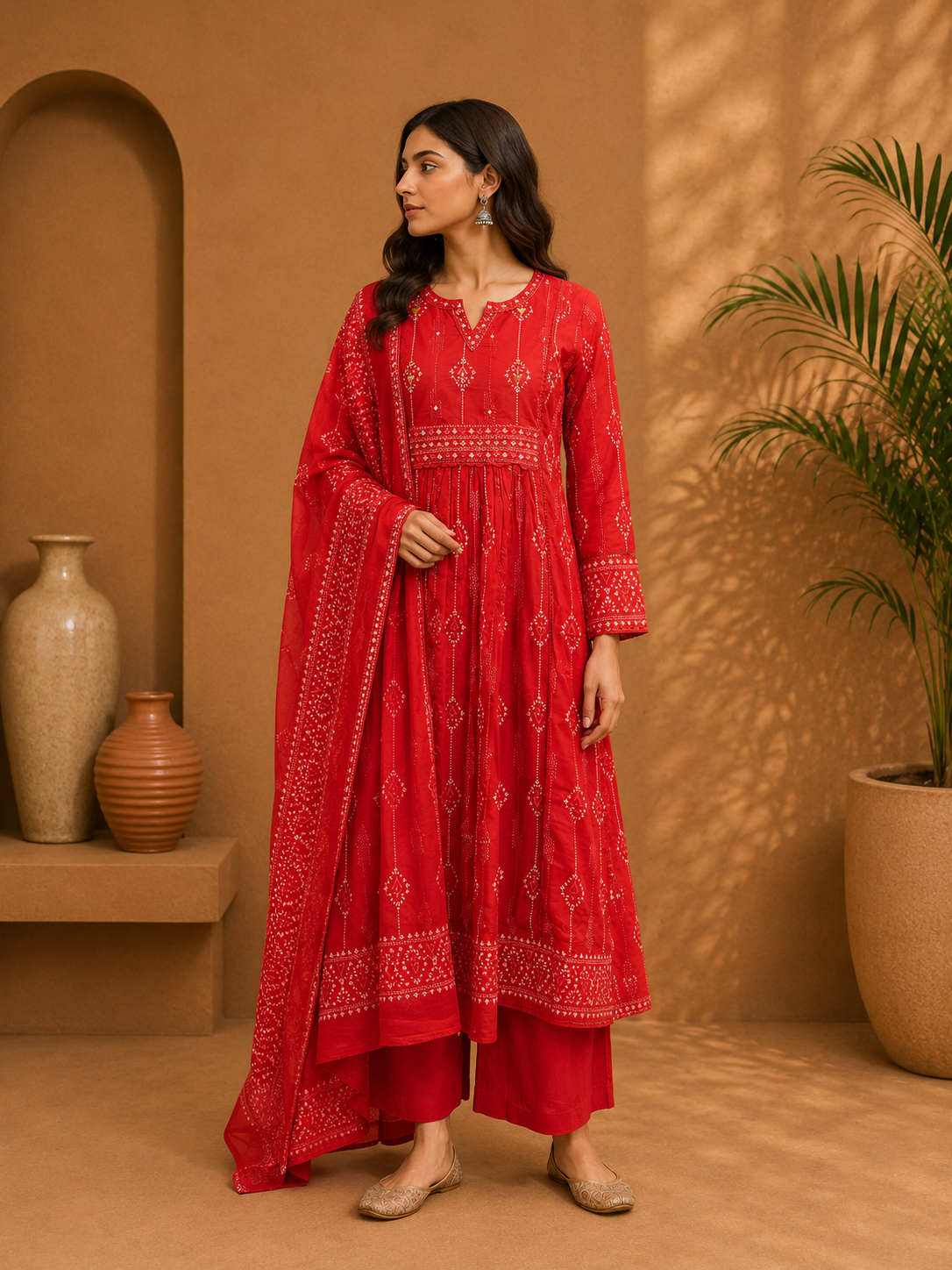 Women's Cotton Printed Kurta Palazzo Set with Dupatta