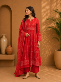 Women's Cotton Printed Kurta Palazzo Set with Dupatta