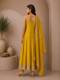 Mustard Yellow Silk Designer Anarkali Suit with Embroidered Dupatta