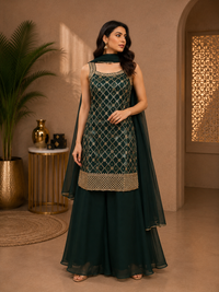 Emerald Green Banarasi Brocade Silk Embroidered Palazzo Set