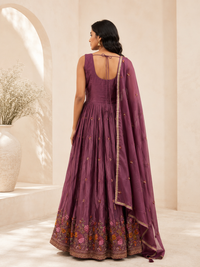 Premium Silk Floral Embroidered Anarkali Suit Set with Dupatta – Dusty Mauve