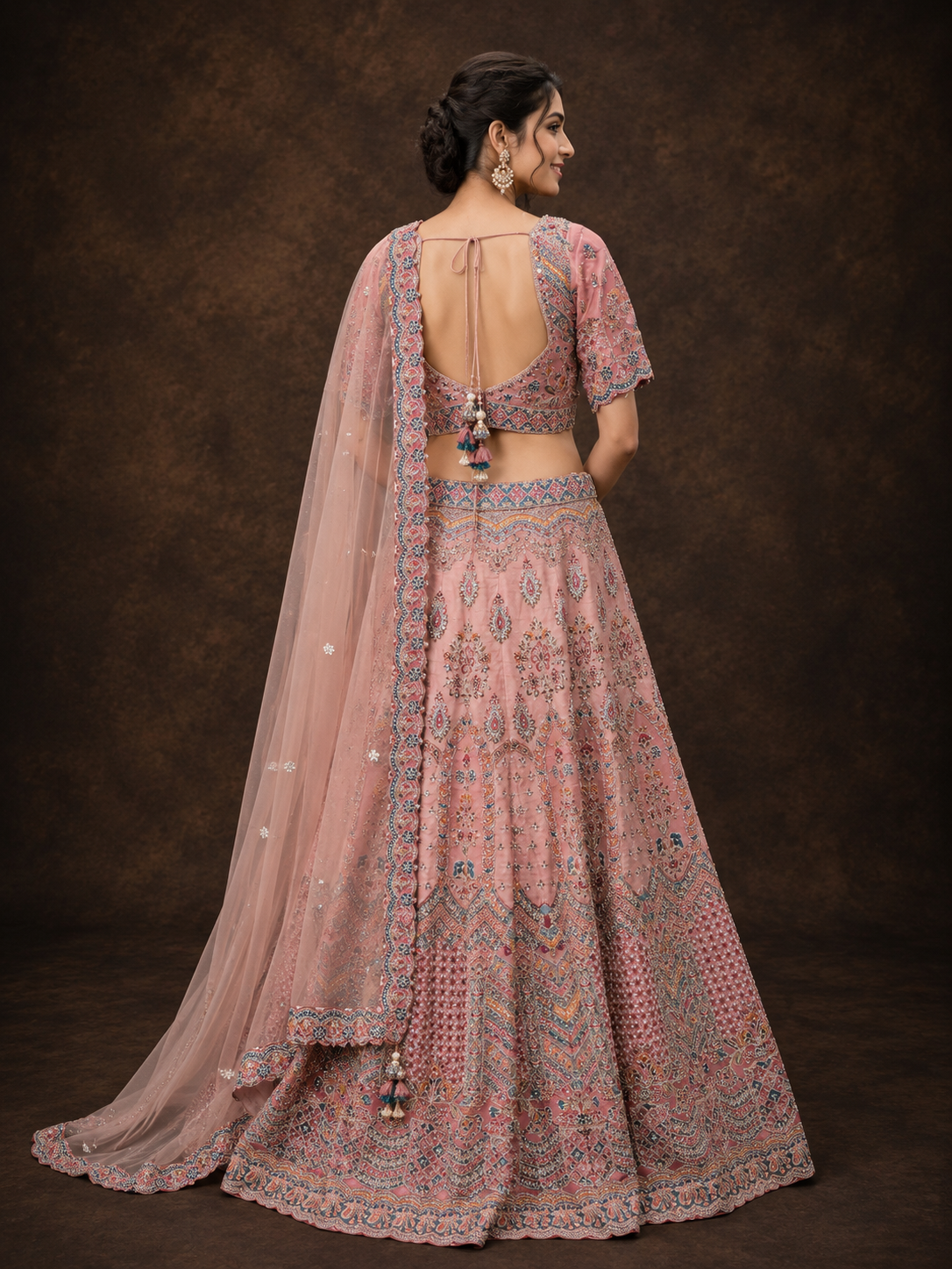 Blush Pink Silk Designer Lehenga Choli with Heavy Embroidery & Net Dupatta