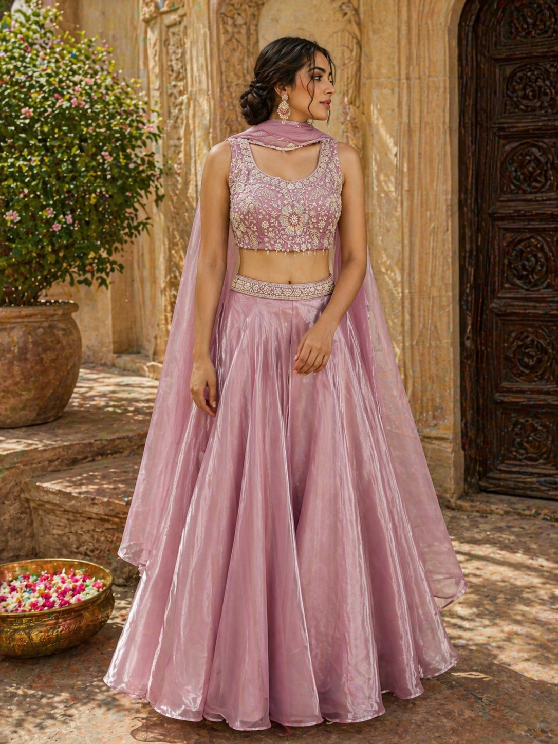 Blush Pink Silk Lehenga Set with Embroidered Blouse & Dupatta | Wedding & Engagement Wear