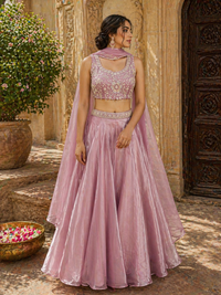 Blush Pink Silk Lehenga Set with Embroidered Blouse & Dupatta | Wedding & Engagement Wear