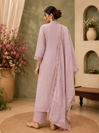 Lavender Mul Chanderi Embroidered Anarkali Suit Set with Dupatta