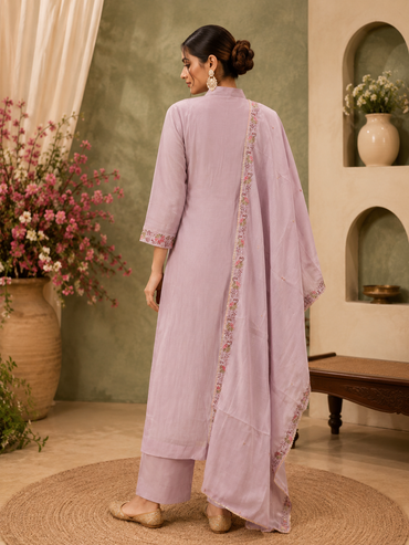 Lavender Mul Chanderi Embroidered Anarkali Suit Set with Dupatta