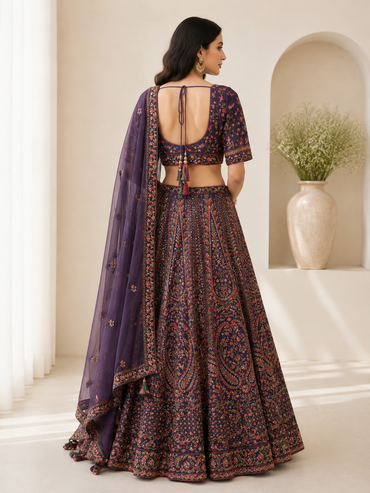 Royal Purple Silk Designer Lehenga Choli with Embroidered Dupatta