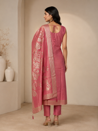 Rose Pink Silk Designer Suit Set with Embroidered Dupatta