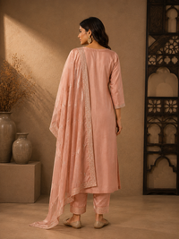 Soft Silk Embroidered Straight Kurta Set with Dupatta – Blush Pink
