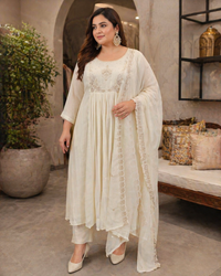 Ivory Embroidered Mul Chanderi Anarkali Kurta Set with Dupatta