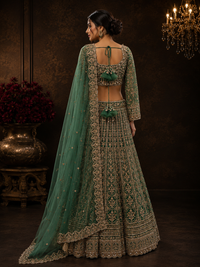 Emerald Green Silk Designer Lehenga Choli with Heavy Zari Embroidery & Net Dupatta